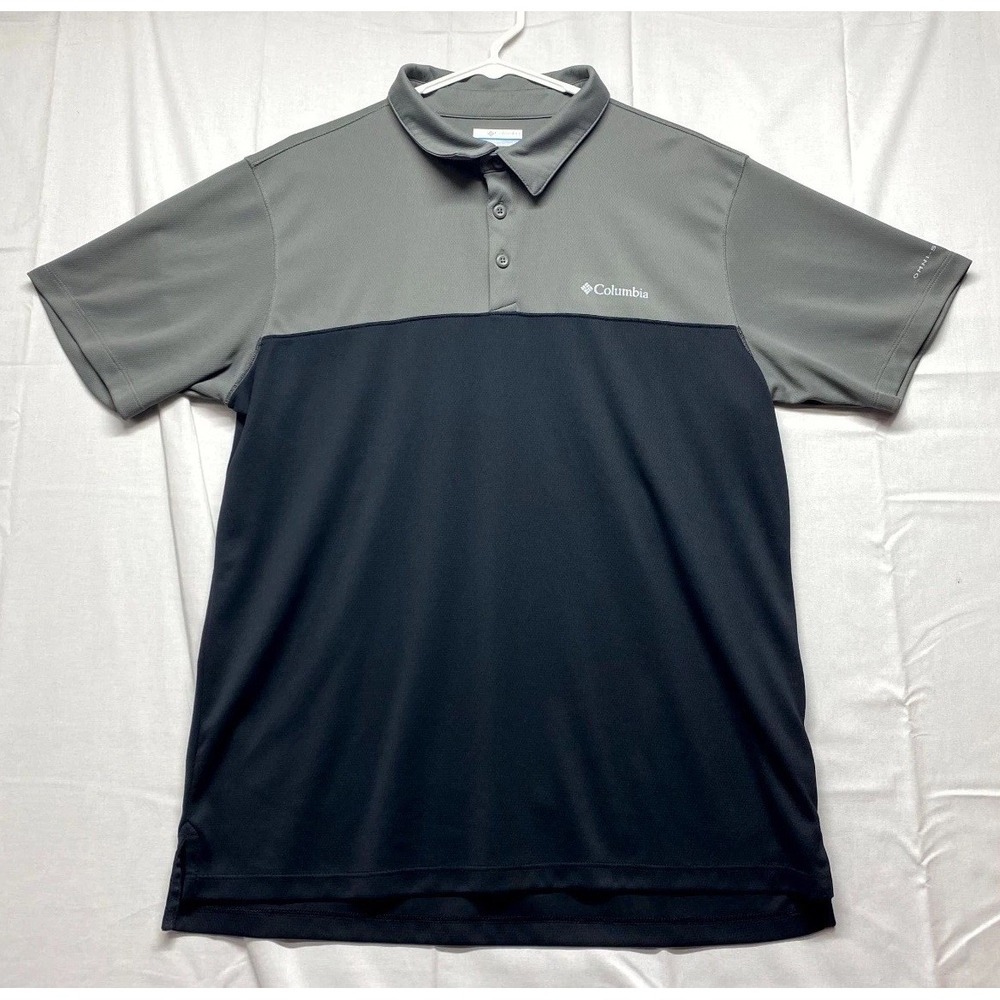 Columbia Omni Shade Polo Shirt Mens Large Black Gray Colorblock 3 Button Placket